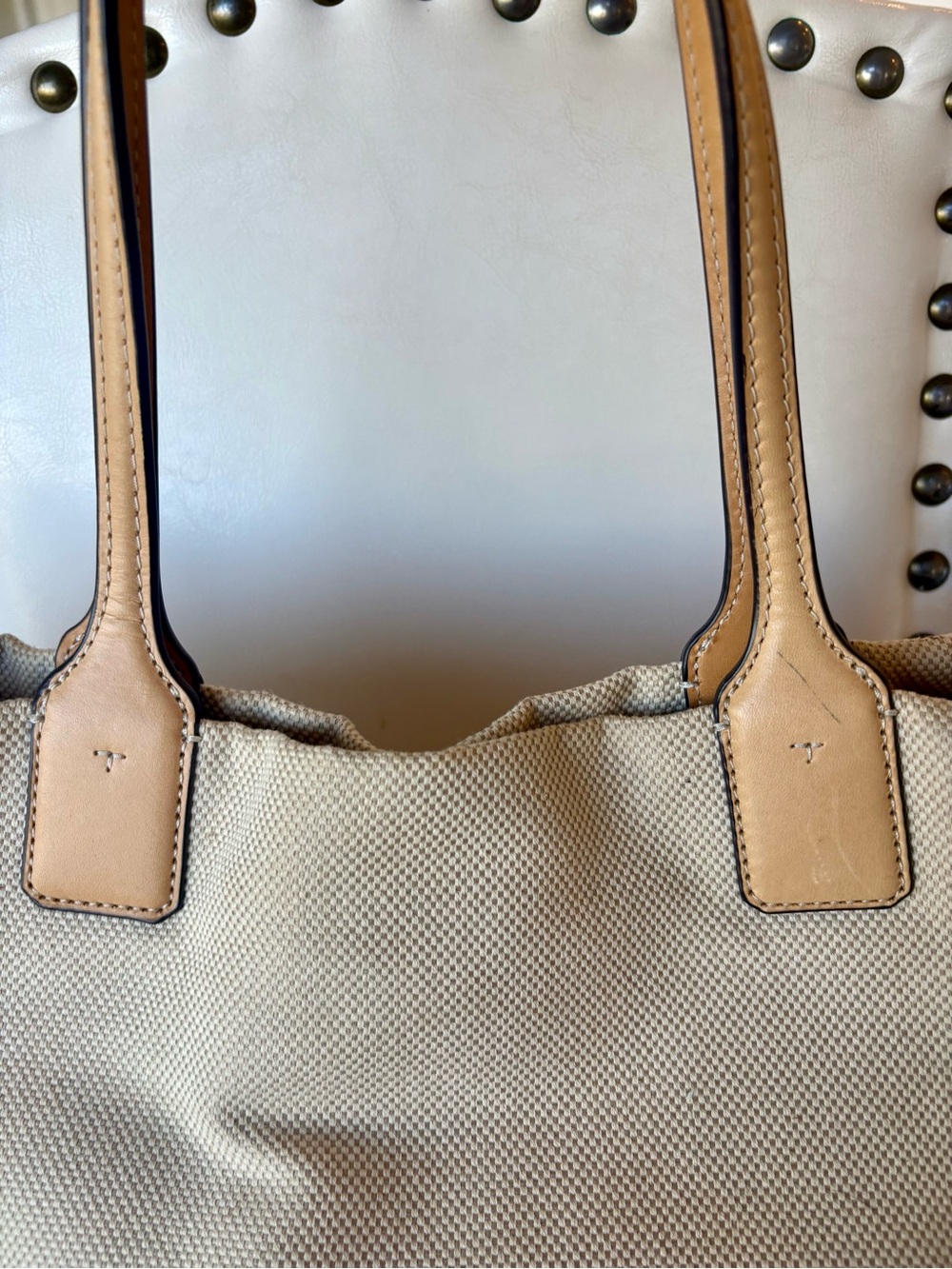 LARGE Tory Burch Ella Natural Canvas Tote with Tan Leather Trim Bag - Picture 11 of 11